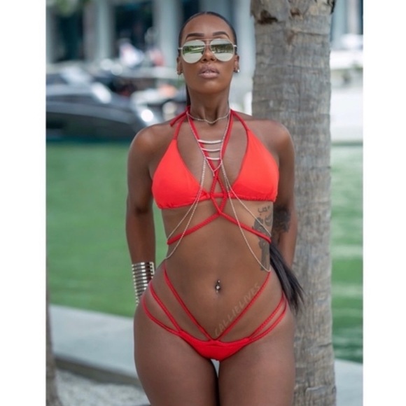 New! Clearance 🔥 Xena Red Braided Weaved Triangle Bikini 2pc Set Swimsuit - Picture 5 of 6